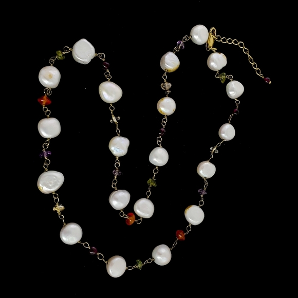 Vintage Jewelry - Pearl Necklace Dainty Gemstones Dainty Chain Necklace D2